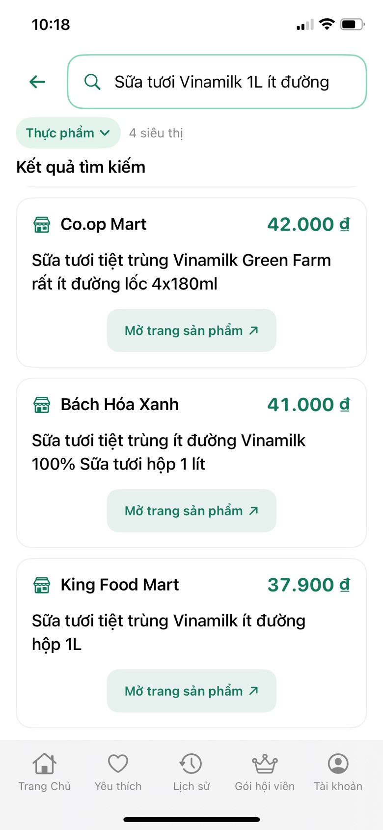 Compa tìm sữa tươi Vinamilk 1L ít đường ở Co.op Mart, Bách Hóa Xanh và King Food Mart